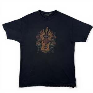 Vintage Y2K No Boundaries Skull Wings Tattoo Guitar VTG Shirt Mens Size Large